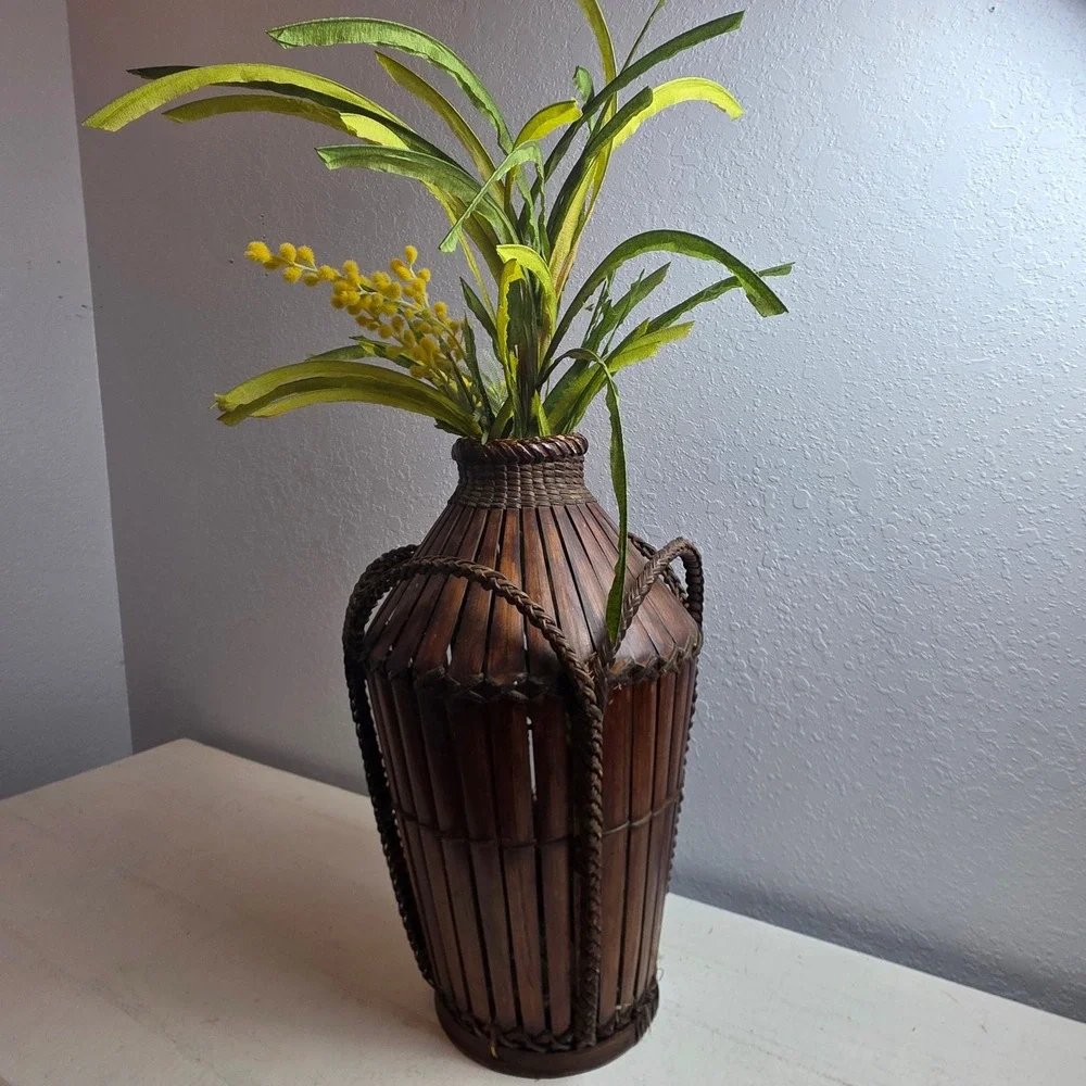 Vintage Woven Bamboo Japanese Collectible Basket Vase